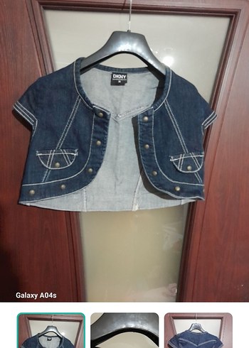 DKNY Koyu Mavi Denim Crop Ceket