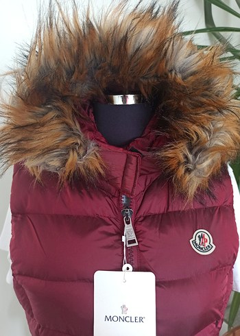 Bordo Kürklü Mini Kadın Şişme Yelek - Görsel 2