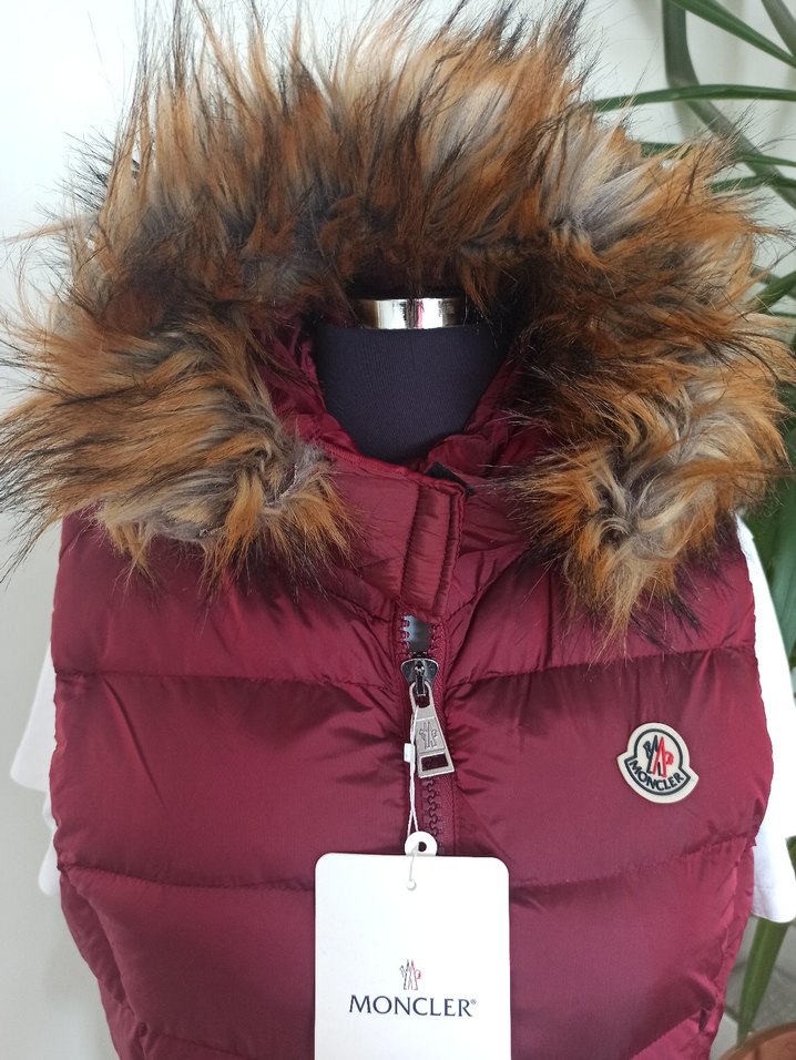 Bordo Kürklü Mini Kadın Şişme Yelek - Görsel 2