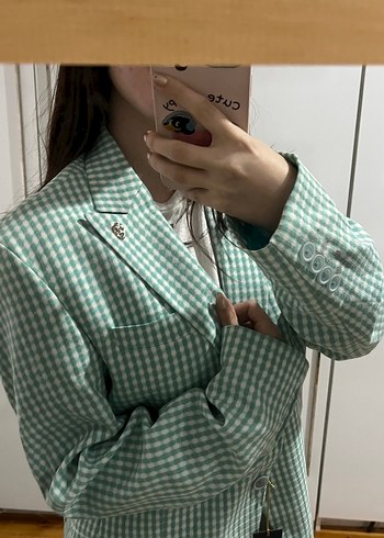 Zara Mint Yesili Ekose Oversize Blazer Ceket