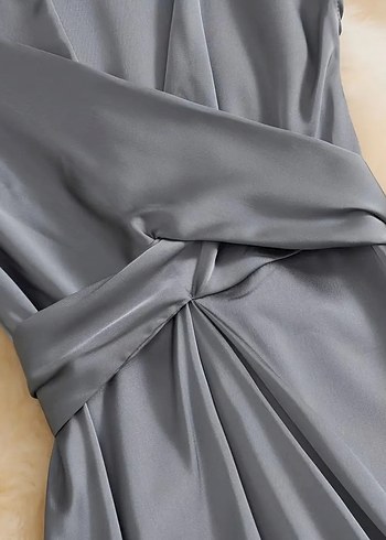 Gri Drapeli Modern Klasik Uzun Abiye - Görsel 8