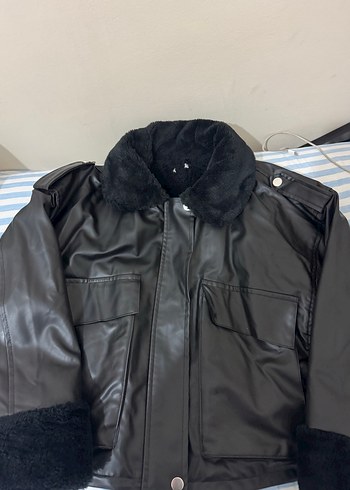 Siyah Deri Kürklü Kadın Ceket - Görsel 2