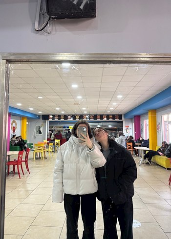 Beyaz Yüksek Yakalı Puff Mont - Görsel 4