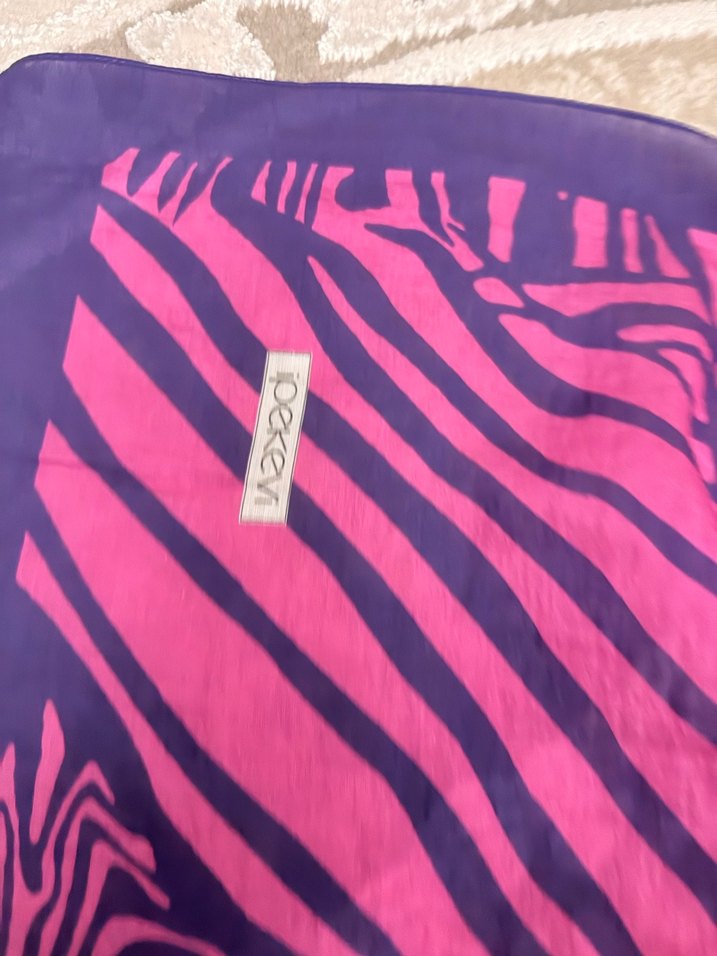Pembe Zebra Desenli Bohem Kadın Şal - Görsel 4