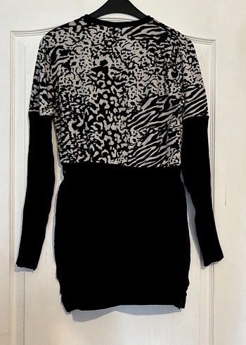 Zebra Desenli Uzun Kollu Kısa Triko Elbise - Görsel 2