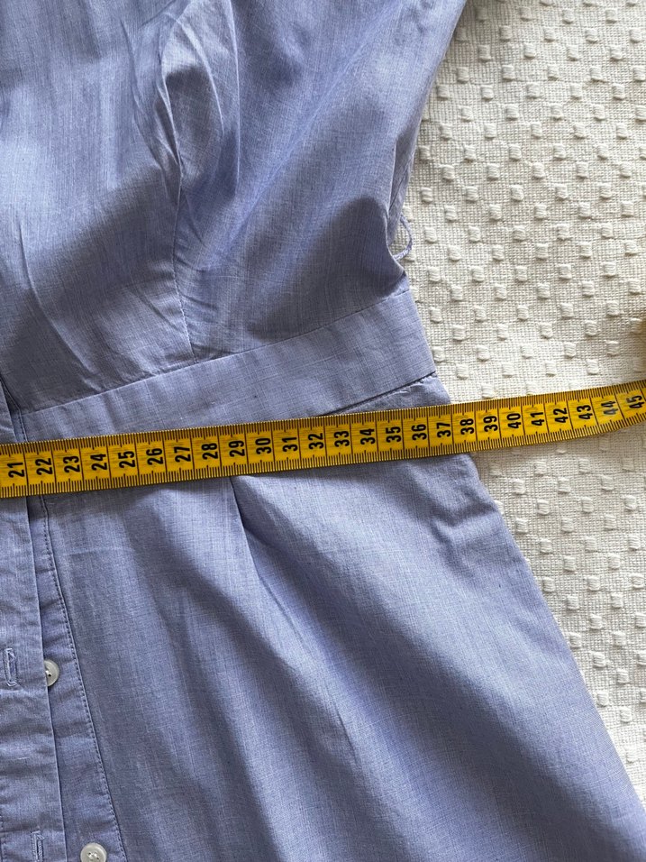 Düğmeli Uzun Kollu Mavi Gömlek Elbise - Görsel 3