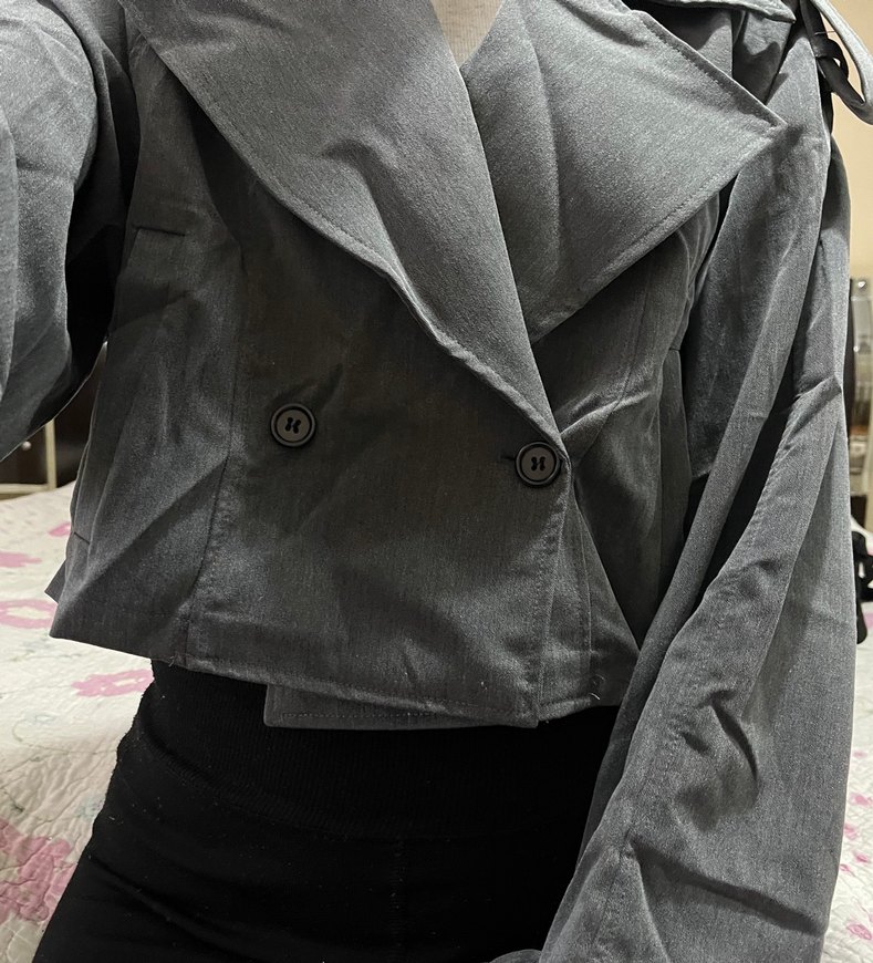 Düğmeli Keten Gri Midi Ceket - Görsel 2