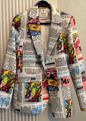 Renkli Baskılı Midi Kadın Blazer - Görsel 2