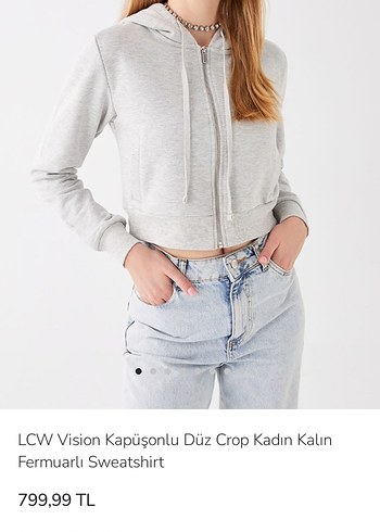 LCW Gri Kapüşonlu Crop Fermuarlı Sweatshirt