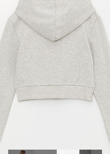 m Beden LCW Gri Kapüşonlu Crop Fermuarlı Sweatshirt