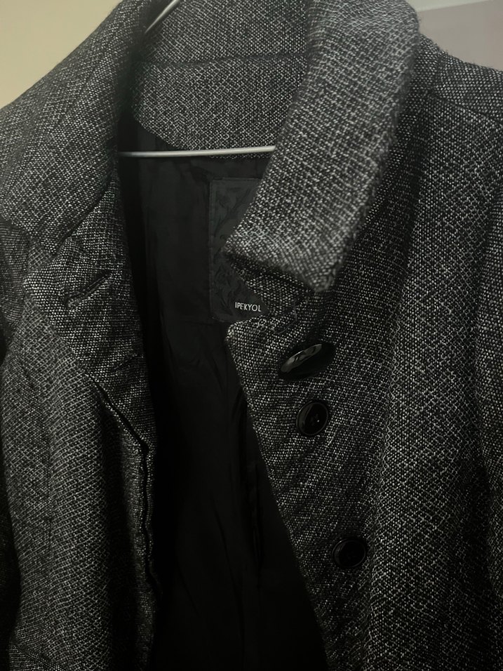 Düğmeli Gri Midi Kadın Kaban - Görsel 3