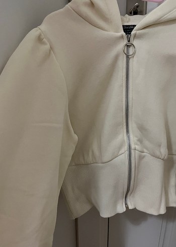 Kadın Beyaz Bele Oturan Fermuarlı Sweatshirt - Görsel 2