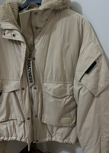 Bej Düğmeli Midi Street Style Kadın Ceket - Görsel 2