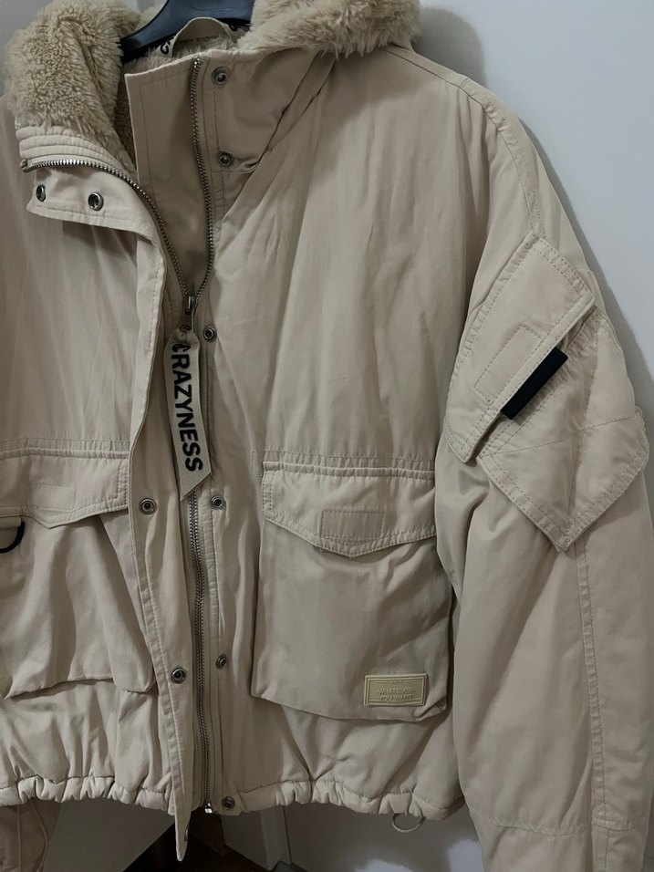 Bej Düğmeli Midi Street Style Kadın Ceket - Görsel 2