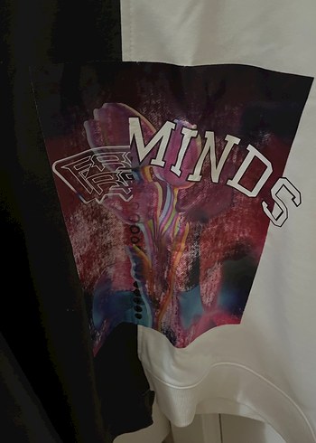 Baskılı Siyah Beyaz Oversize Sweatshirt - Görsel 2