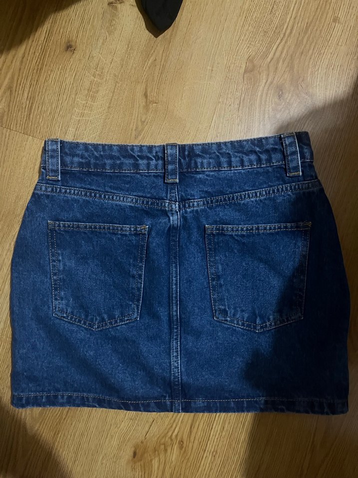 Lacivert Denim Mini Etek - Görsel 3