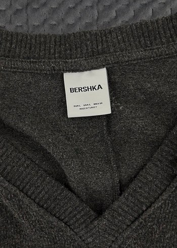 Bershka Gri V Yaka Kadın Triko Kazak - Görsel 2