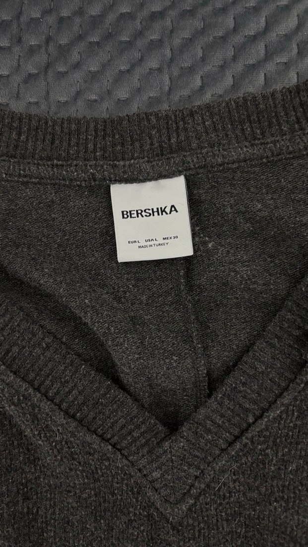 Bershka Gri V Yaka Kadın Triko Kazak - Görsel 2