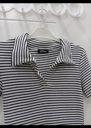 Gri Çizgili Polo Yaka Midi Elbise - Görsel 2