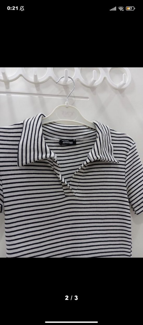 Gri Çizgili Polo Yaka Midi Elbise - Görsel 2