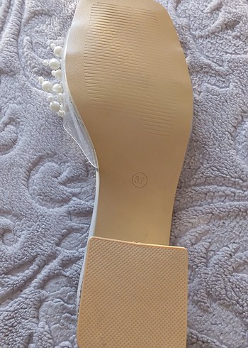 Beyaz Boncuklu Düğün Terliği Blok Topuk - Görsel 4