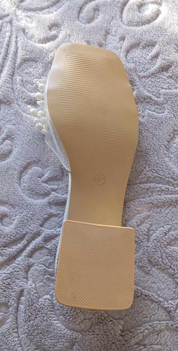 Beyaz Boncuklu Düğün Terliği Blok Topuk - Görsel 4