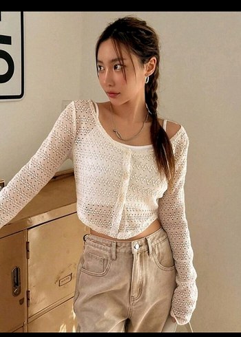 Dantel Detaylı Bej Midi Hırka - Görsel 2