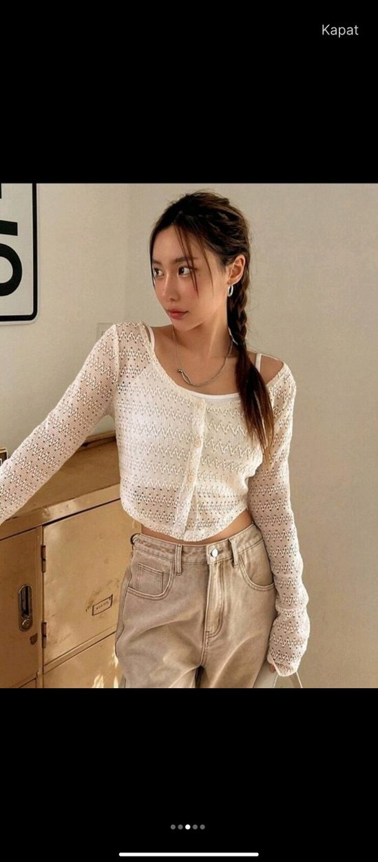 Dantel Detaylı Bej Midi Hırka - Görsel 2