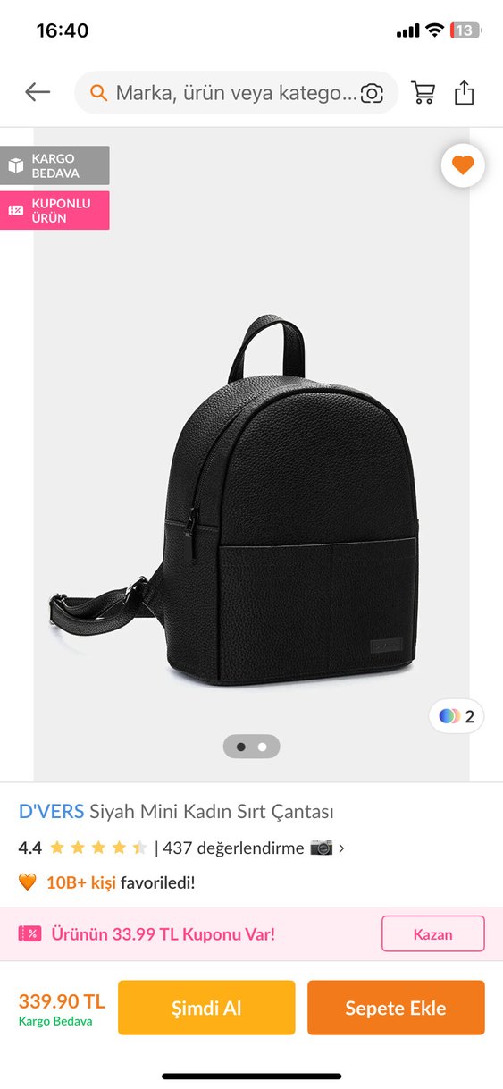 D'VERS Siyah Mini Kadın Sırt Çantası - Görsel 2