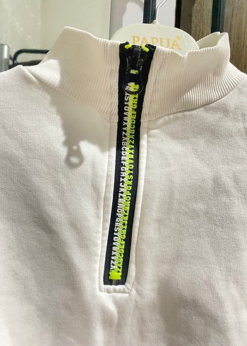 Beyaz Yarım Fermuarlı Yüksek Yaka Kadın Sweatshirt - Görsel 3