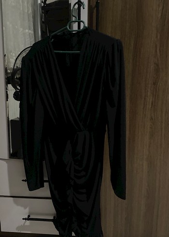 Uzun Kollu Siyah Drapeli Gotik Elbise - Görsel 2