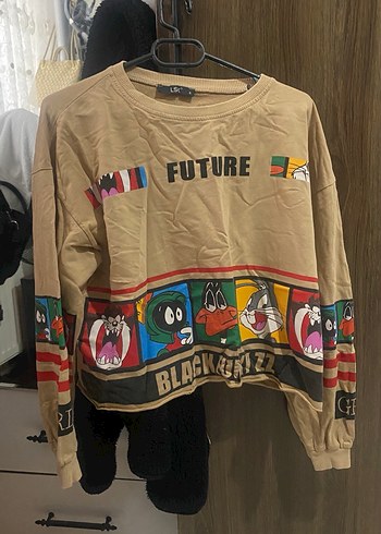 Düğmeli Baskılı Kahverengi Oversize Sweatshirt - Görsel 2