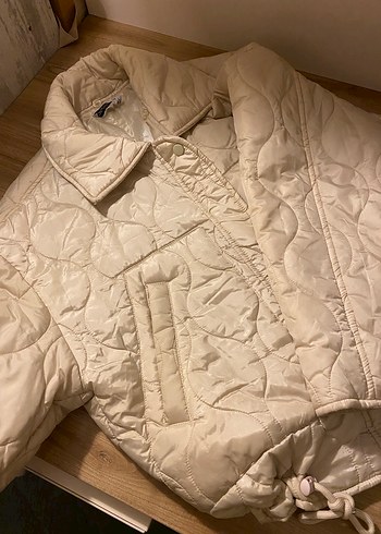 Düğmeli Beyaz Kadın ceket mont - Görsel 2