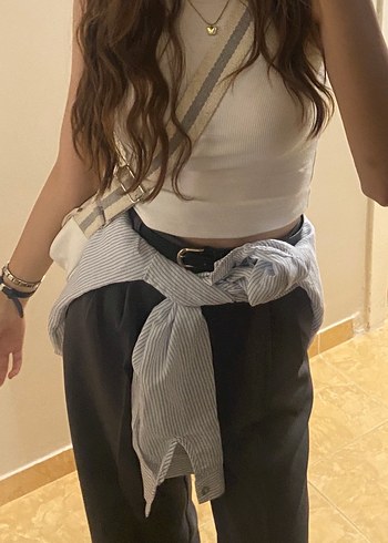 Düğmeli Gri Kadın Kumaş Pantolon - Görsel 2