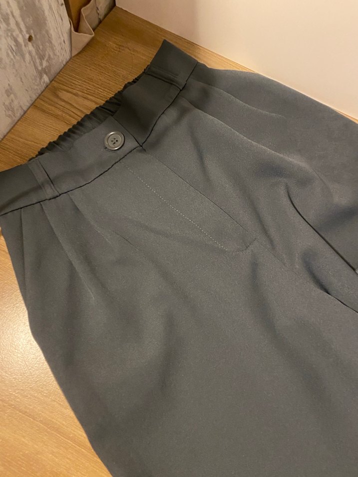 Düğmeli Gri Kadın Kumaş Pantolon - Görsel 3