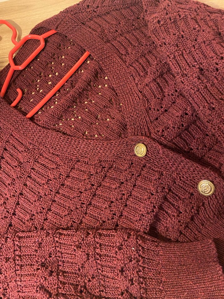 Bordo Örgü Kadın Hırka V Yaka - Görsel 4