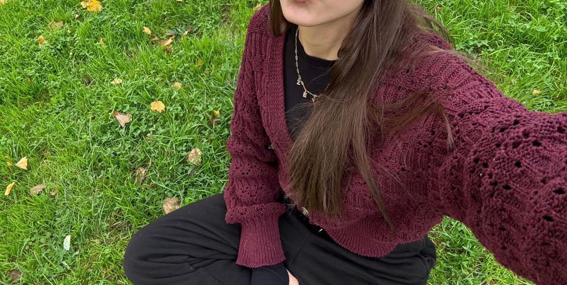 Bordo Örgü Kadın Hırka V Yaka - Görsel 3