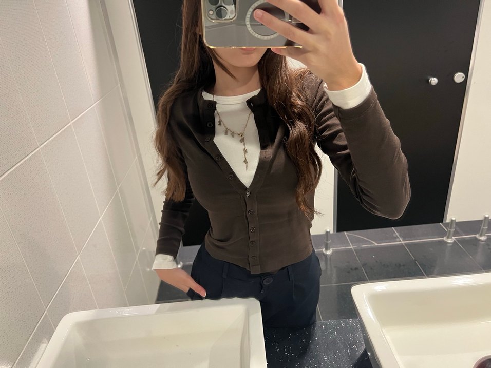 Düğmeli Kahverengi bluz Hırka - Görsel 3