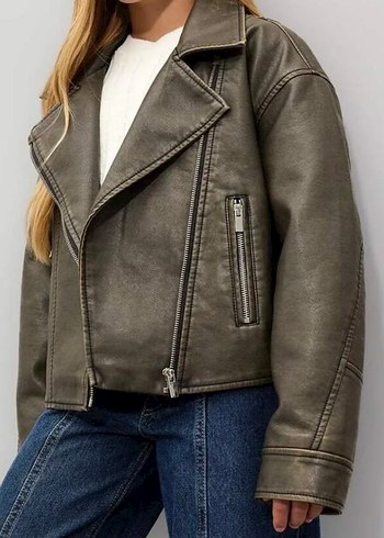 Fermuarlı Ceket Yakalı  Deri Ceket - Görsel 2