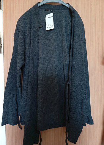 Gri Uzun Kollu Triko Kadın Hırka - Görsel 2