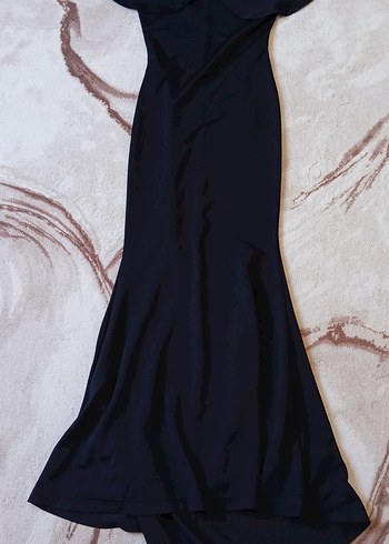 Lacivert Drapeli Uzun balık Kadın Abiye - Görsel 3