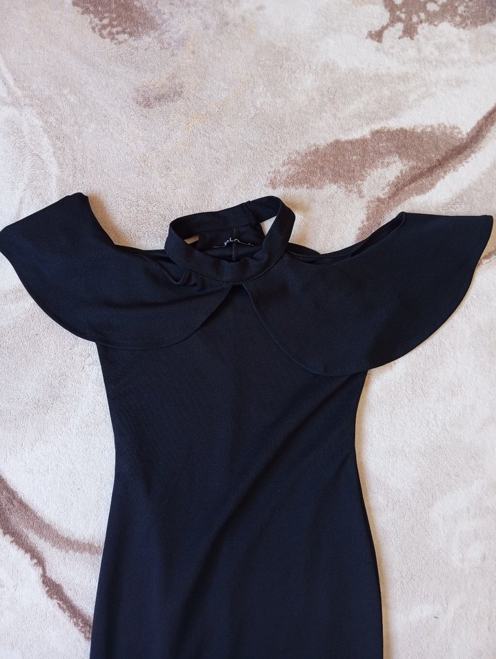 Lacivert Drapeli Uzun balık Kadın Abiye - Görsel 2