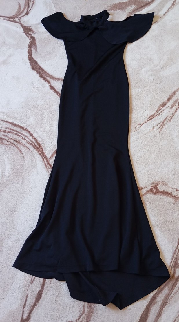 Lacivert Drapeli Uzun balık Kadın Abiye - Görsel 3