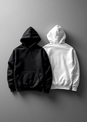 xl Beden Siyah ve Beyaz Kapüşonlu Sweatshirt