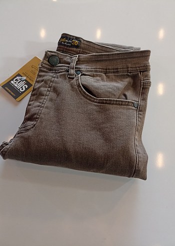 Diğer Kemerli Gri Erkek Denim Pantolon