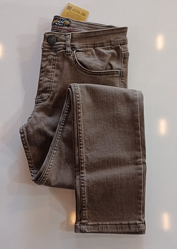 30 Beden kahverengi Renk Kemerli Gri Erkek Denim Pantolon