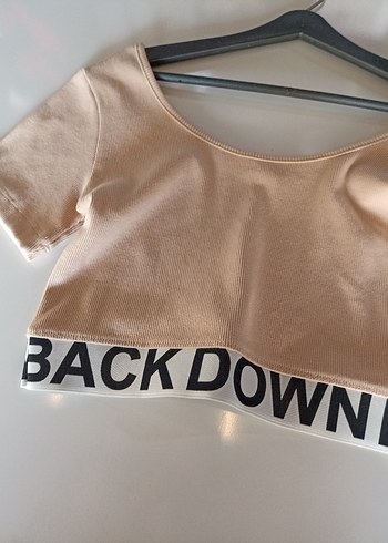 Bej Baskılı Kısa Kadın Crop Top - Görsel 2