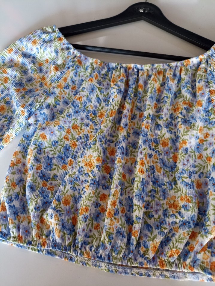 Piliseli, Kısa Kollu, Kayık Yaka Bluz - Görsel 2