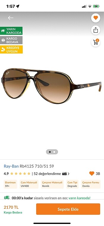 orijinal rayban güneş gözlüğü 4125 710/51
