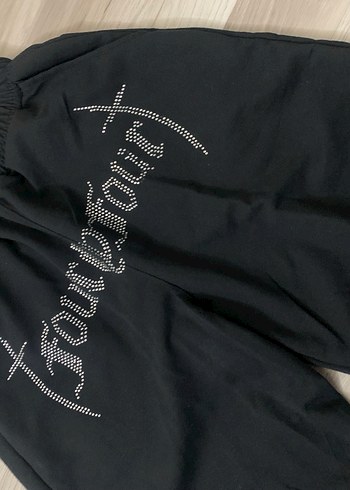 Unisex Siyah Taşlı Loose Fit Eşofman Takımı - Görsel 4